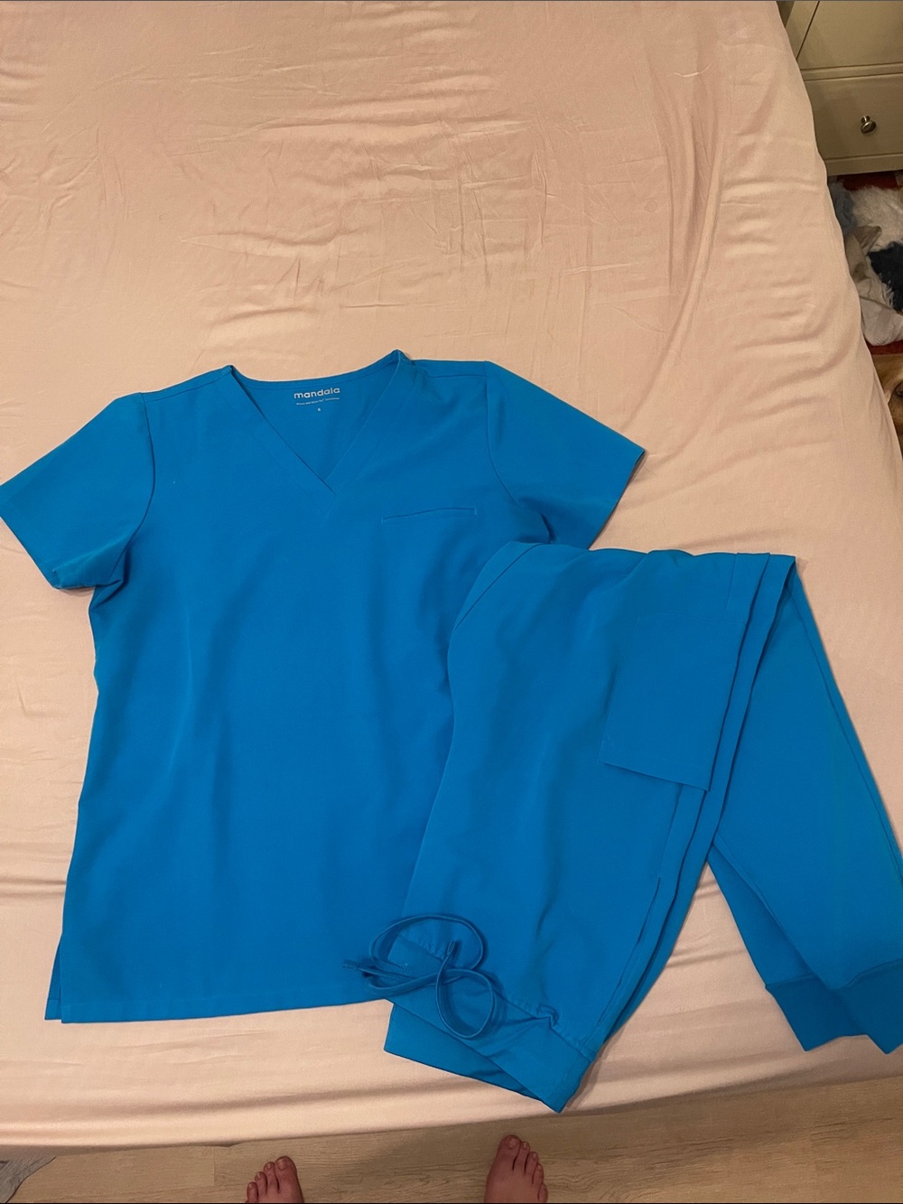 Mandala Caribbean blue v neck and jogger scrubs